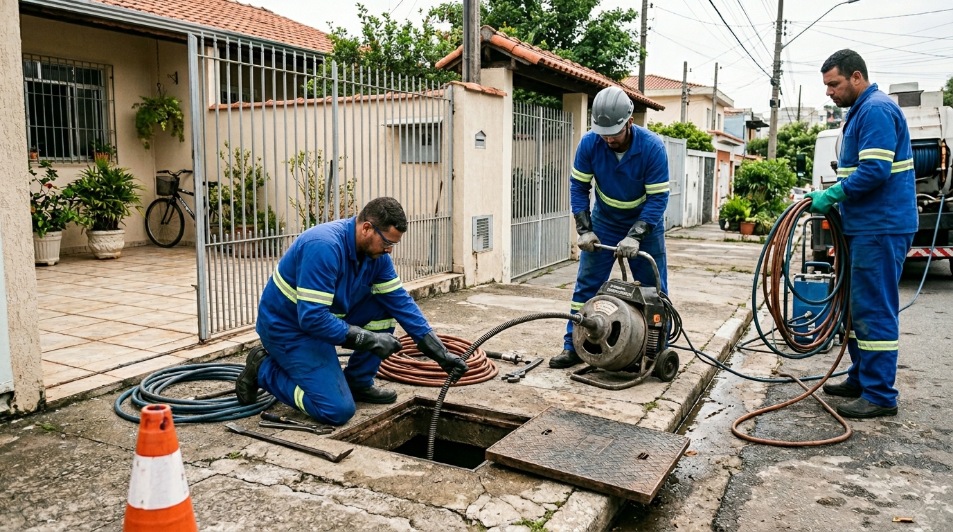 Equipe de desentupimento de esgoto em São Luís-MA